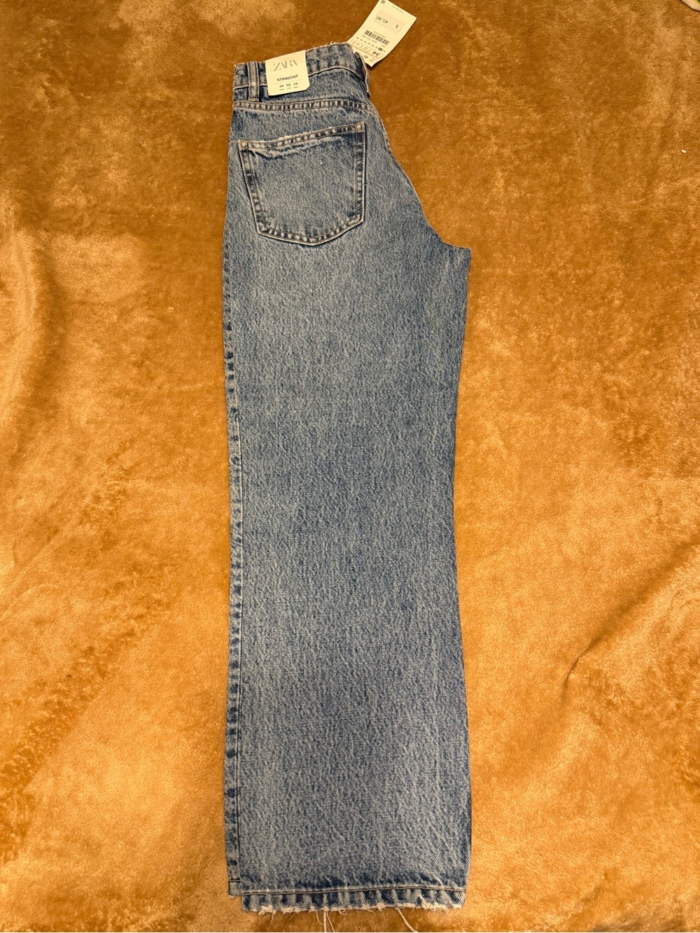 Zara Medium Blue Straight-Leg Denim Jeans